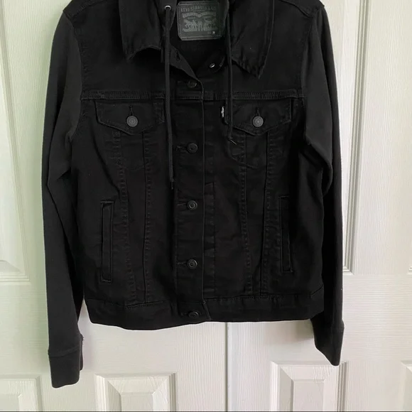 Levi’s Black Denim Hooded Trucker Jacket Size M - Picture 4 of 11